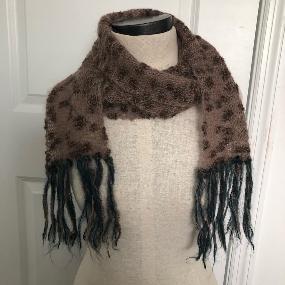 Bohemian Knit Scarf with Teal Fringe